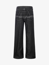 EVIL ENEMY CONTRAST BACK STITCH JEANS; Black; back view