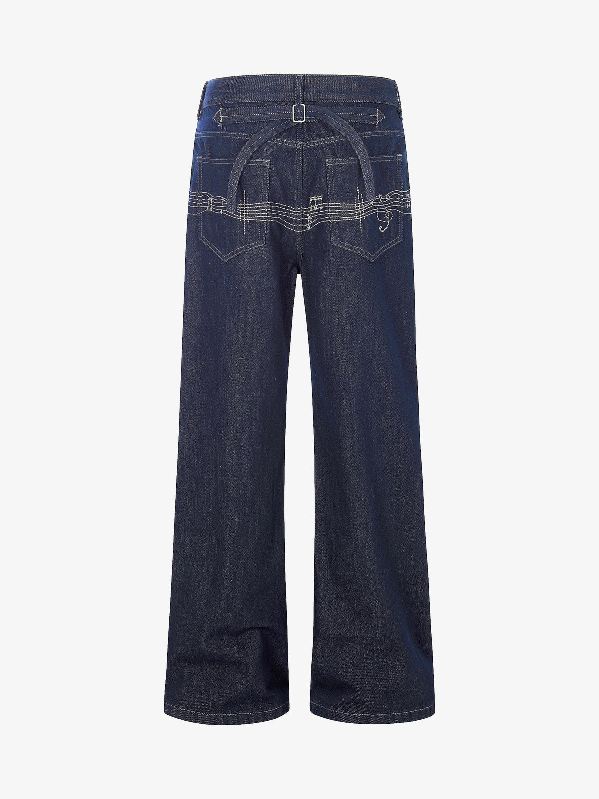 EVIL ENEMY CONTRAST BACK STITCH JEANS; Blue; back view