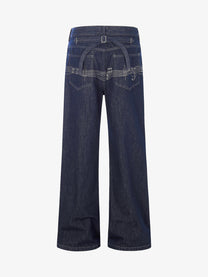 EVIL ENEMY CONTRAST BACK STITCH JEANS; Blue; back view