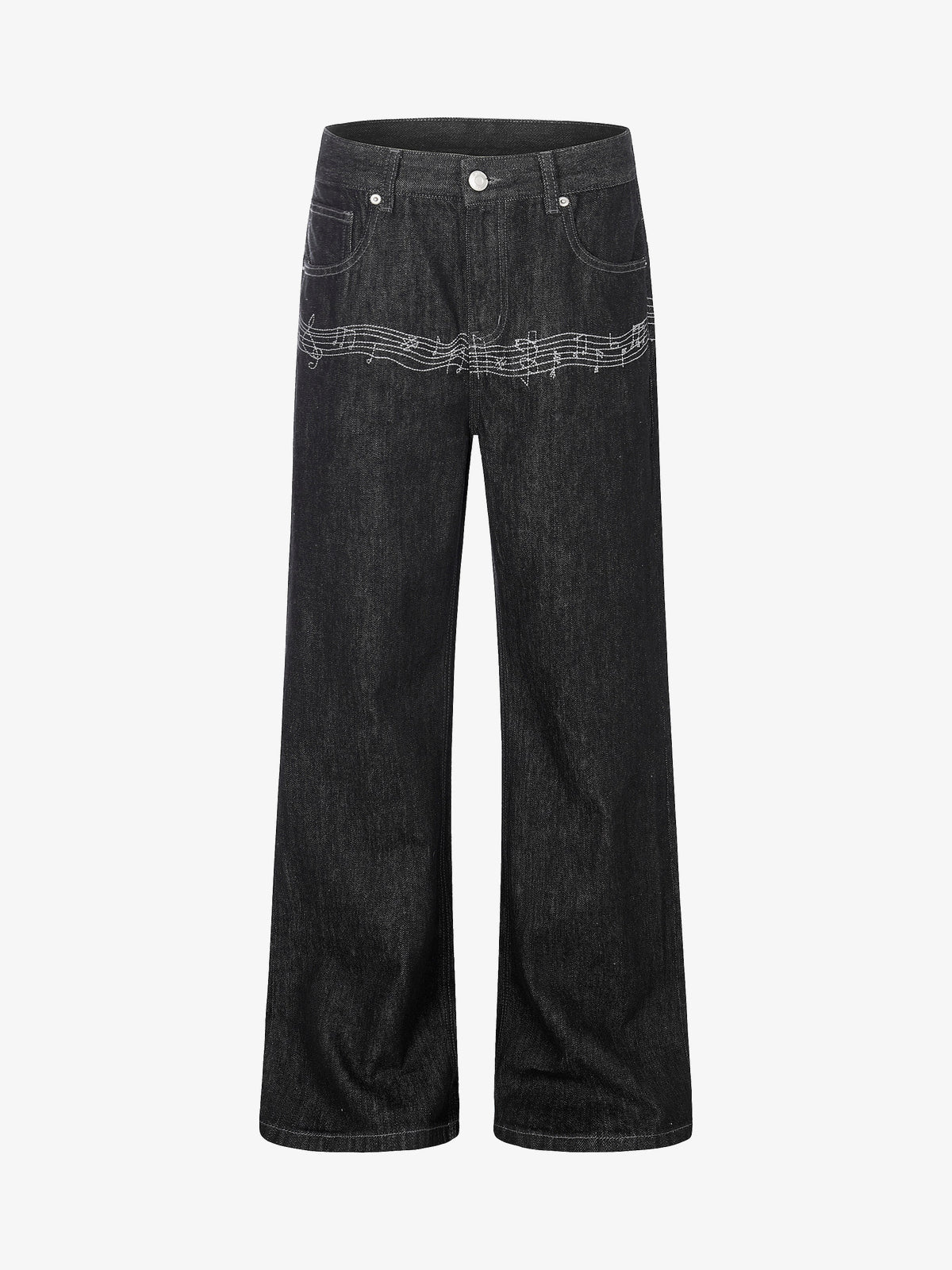 EVIL ENEMY CONTRAST BACK STITCH JEANS; Black; front view