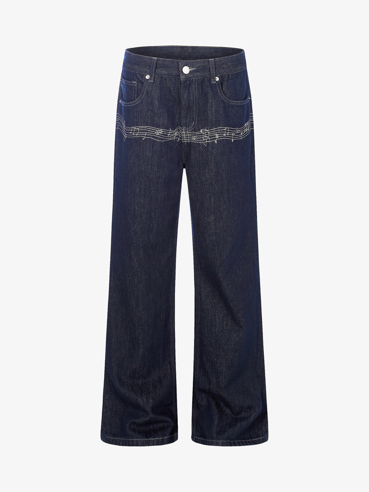 EVIL ENEMY CONTRAST BACK STITCH JEANS; Blue; front view