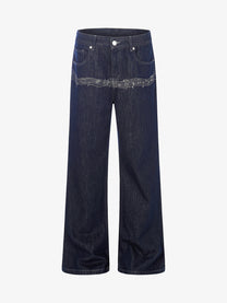 EVIL ENEMY CONTRAST BACK STITCH JEANS; Blue; front view