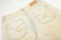 EVIL ENEMY DISTRESSED RIPPED WHITE JEANS; Cream; garment construction detail