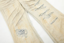 EVIL ENEMY DISTRESSED RIPPED WHITE JEANS; Cream; design detail