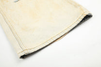 EVIL ENEMY DISTRESSED RIPPED WHITE JEANS; Cream; garment construction detail