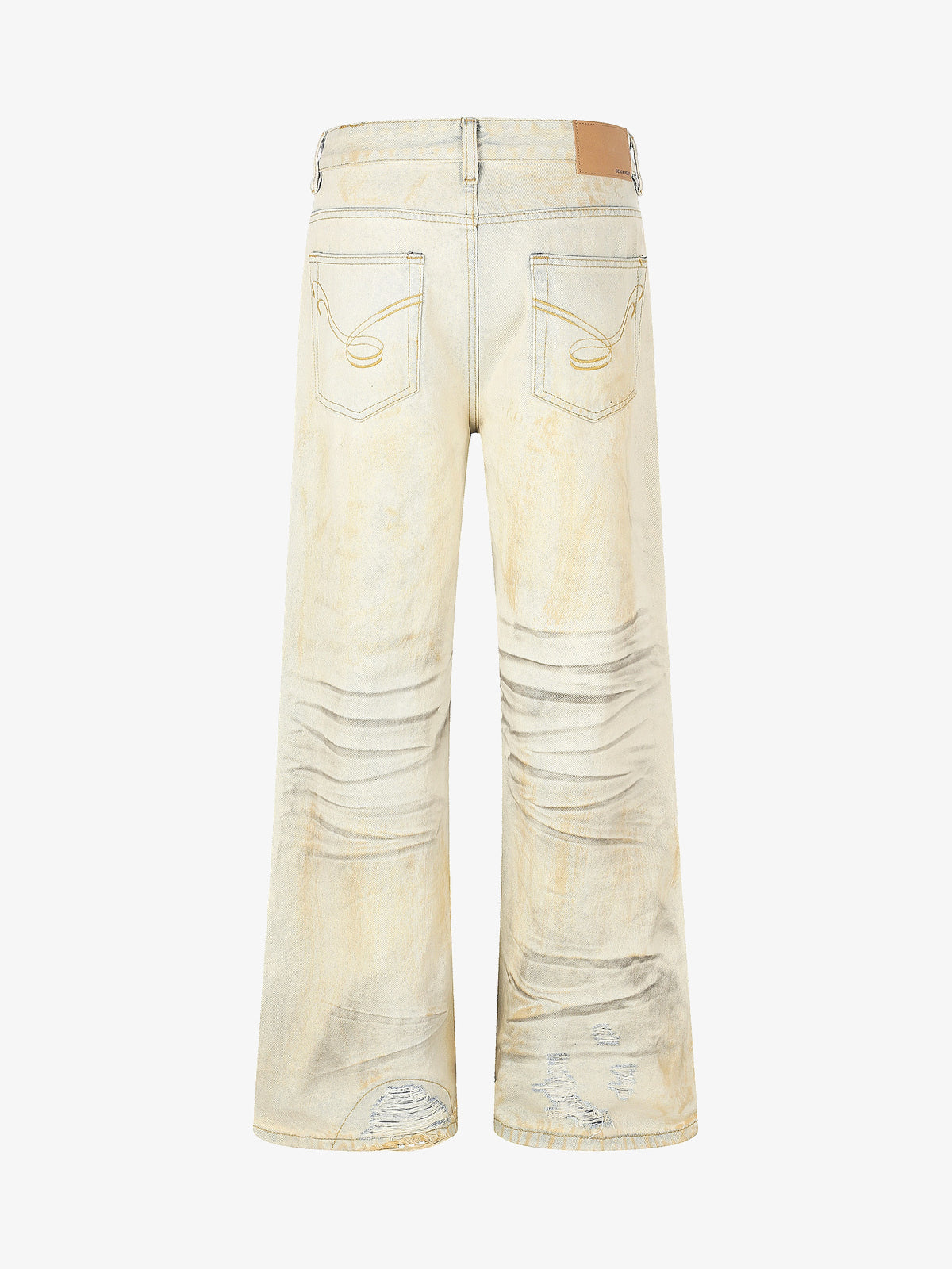 EVIL ENEMY DISTRESSED RIPPED WHITE JEANS; Cream; back view