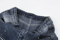GEESAS RHINESTONE STAR JEANS; Blue; garment construction detail