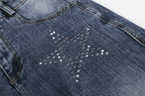 GEESAS RHINESTONE STAR JEANS; Blue; design detail