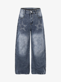 GEESAS RHINESTONE STAR JEANS; Blue; front view