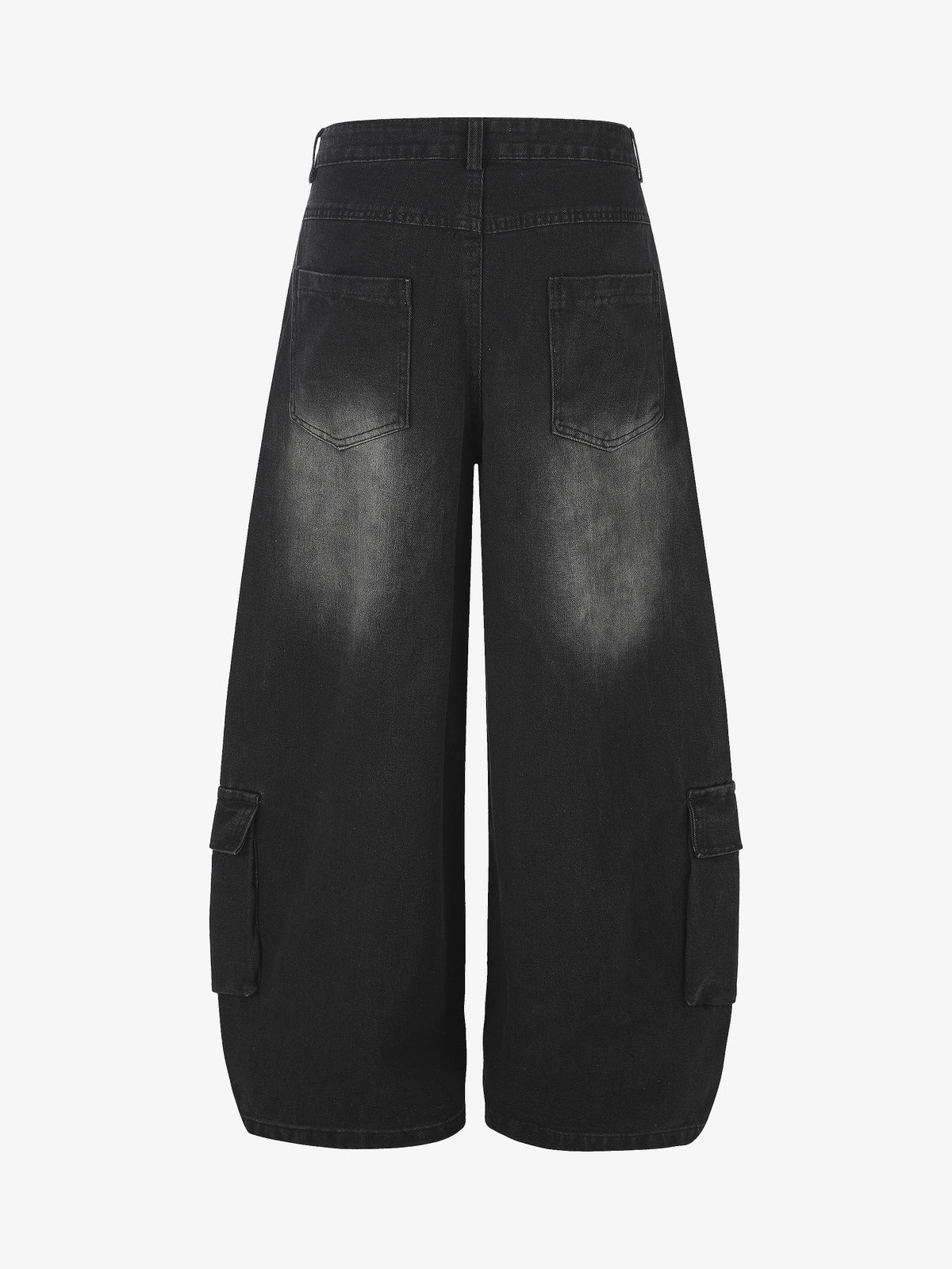 GEESAS MULTI POCKET BAGGY BARREL JEANS; Black; back view
