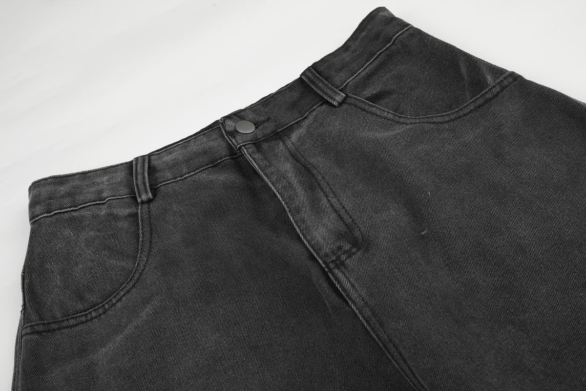 GEESAS GRADIENT STAR PRINT JEANS; Black; garment construction detail
