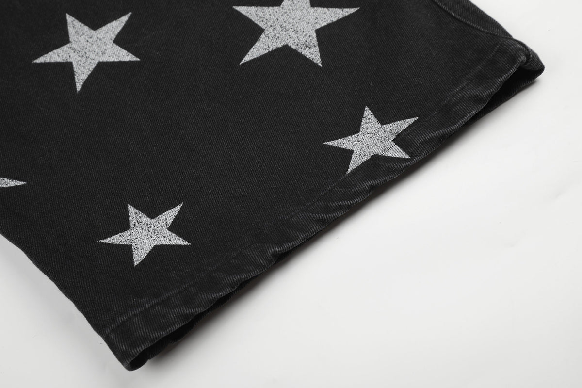GEESAS GRADIENT STAR PRINT JEANS; Black; design detail