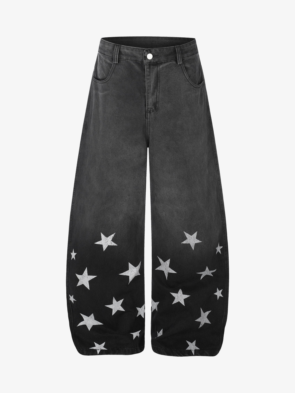 GEESAS GRADIENT STAR PRINT JEANS; Black; front view