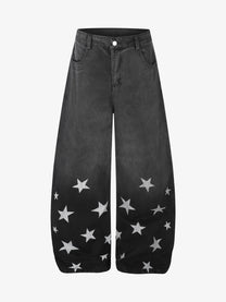 GEESAS GRADIENT STAR PRINT JEANS; Black; front view