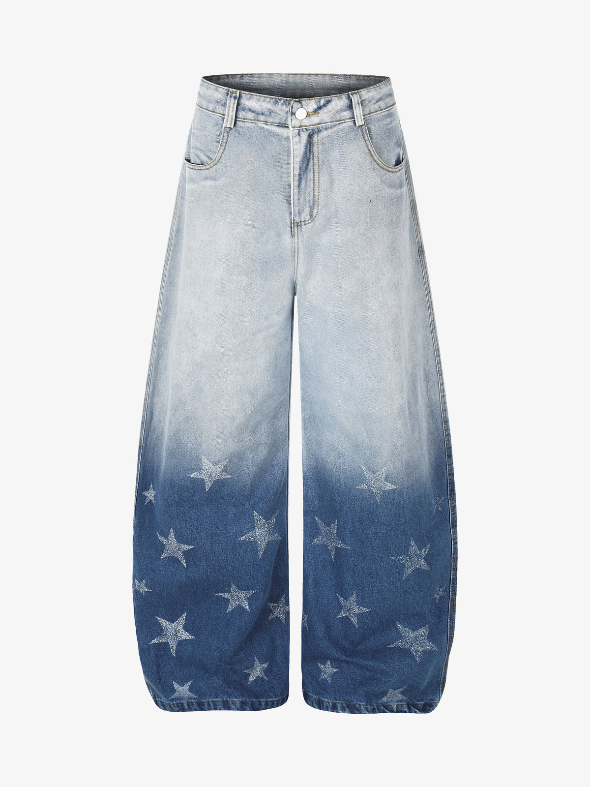 GEESAS GRADIENT STAR PRINT JEANS; Blue; front view