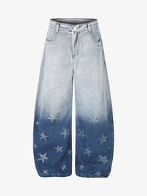 GEESAS GRADIENT STAR PRINT JEANS; Blue; front view
