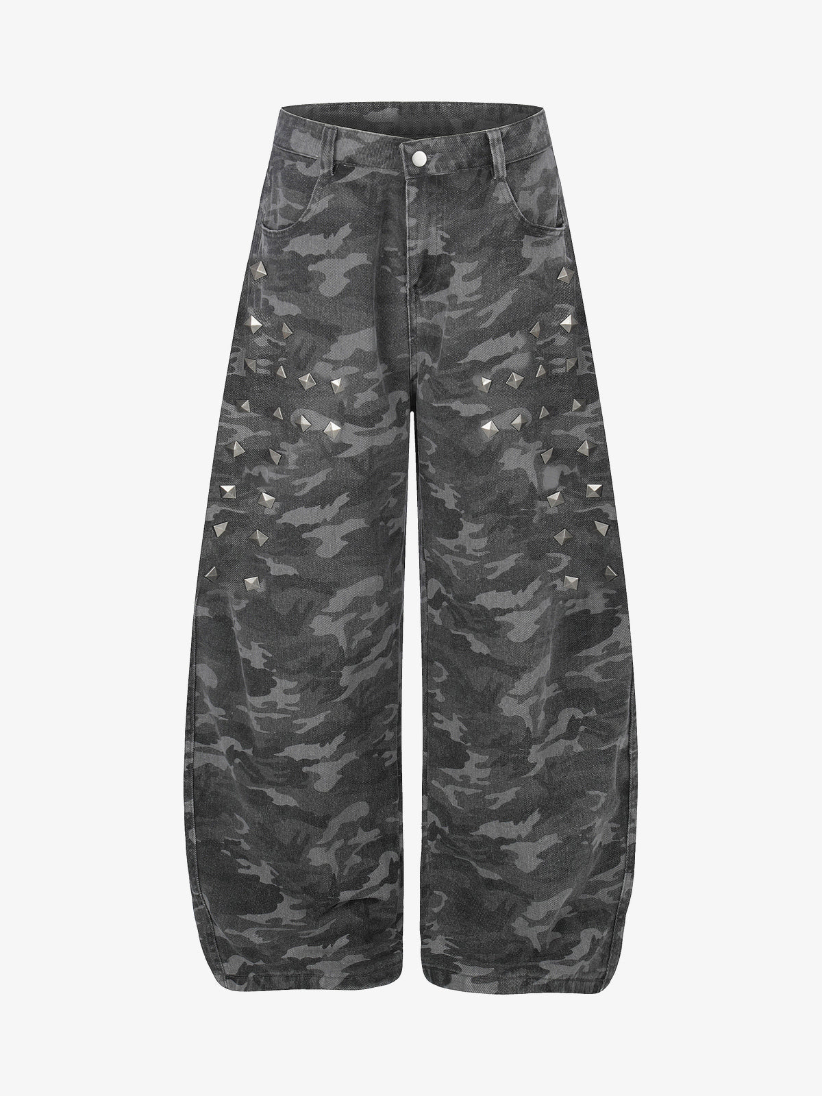 GEESAS CAMO CURVED JEANS; Gray; front view