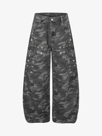 GEESAS CAMO CURVED JEANS; Gray; front view