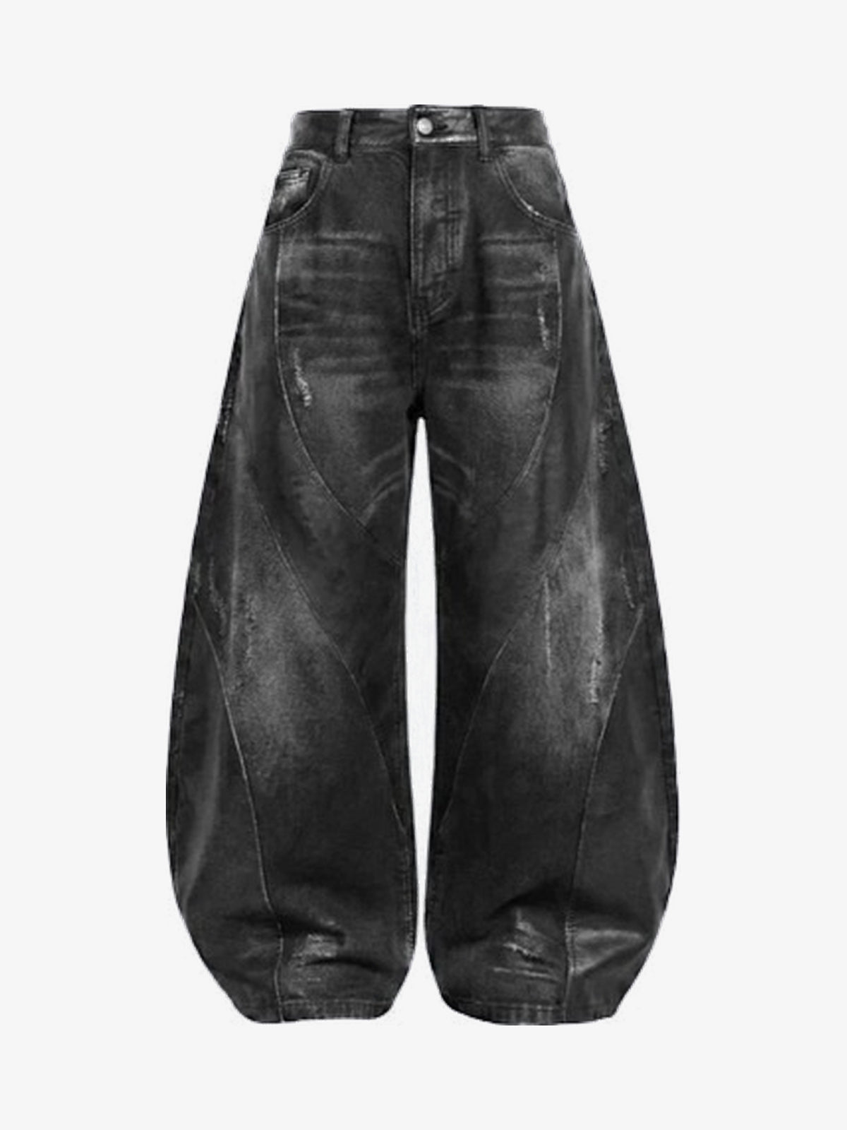 GUO WEAR WASHED CURVED LEG JEANS; Gray; front view