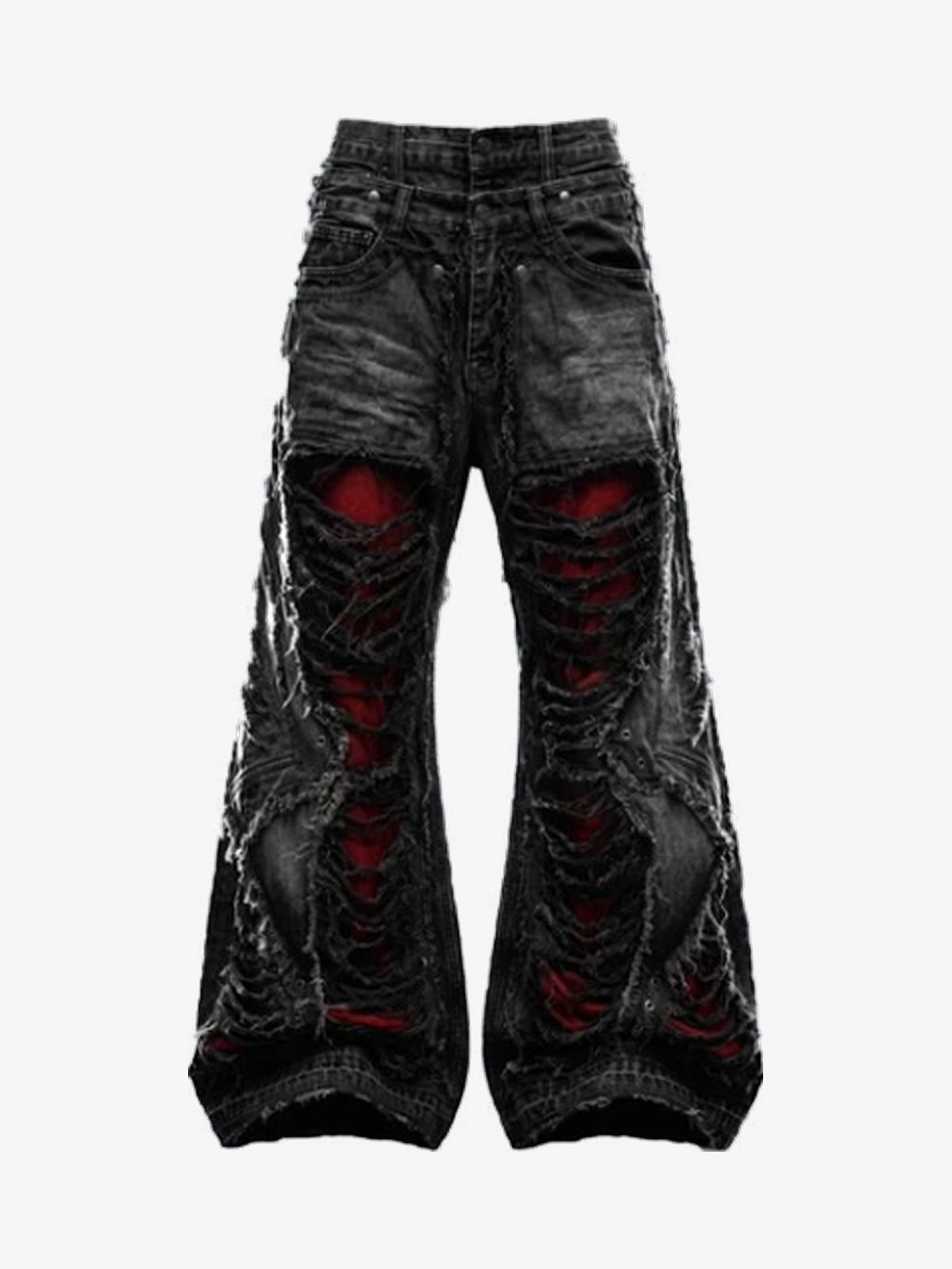 GUO WEAR DISTRESSED RED WASH JEANS; Black; front view