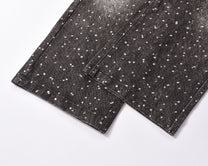 GZBKI RHINESTONE BELT WASHED JEANS; Black; garment construction detail