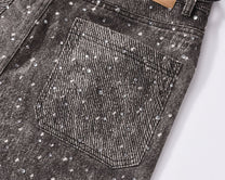 GZBKI RHINESTONE BELT WASHED JEANS; Black; garment construction detail