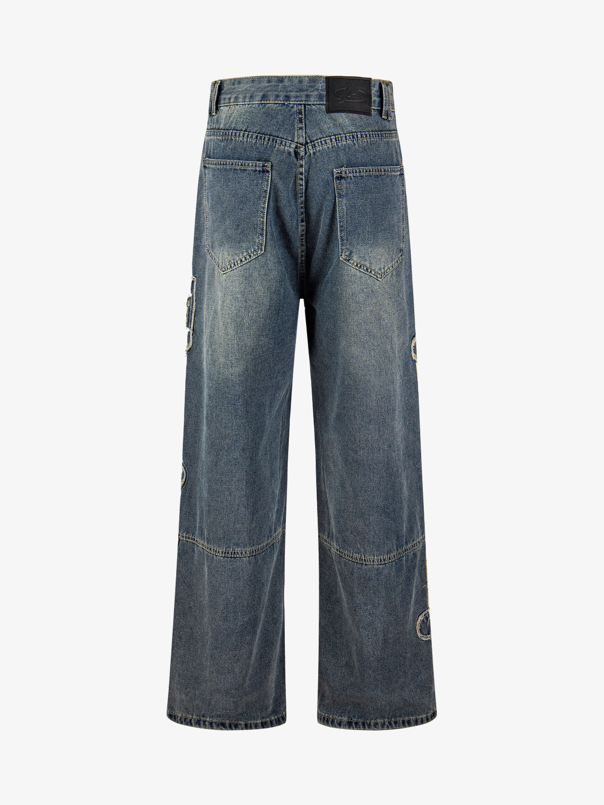 KENVIBE MUSIC NOTE GRAPHIC JEANS; Blue; back view