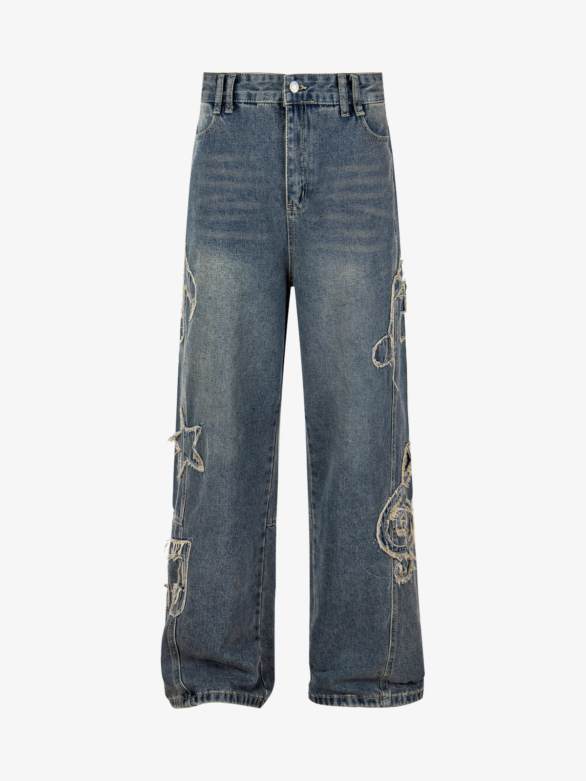 KENVIBE MUSIC NOTE GRAPHIC JEANS; Blue; front view