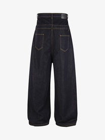 KENVIBE DOUBLE WAIST LEOPARD STAR JEANS; Black; back view