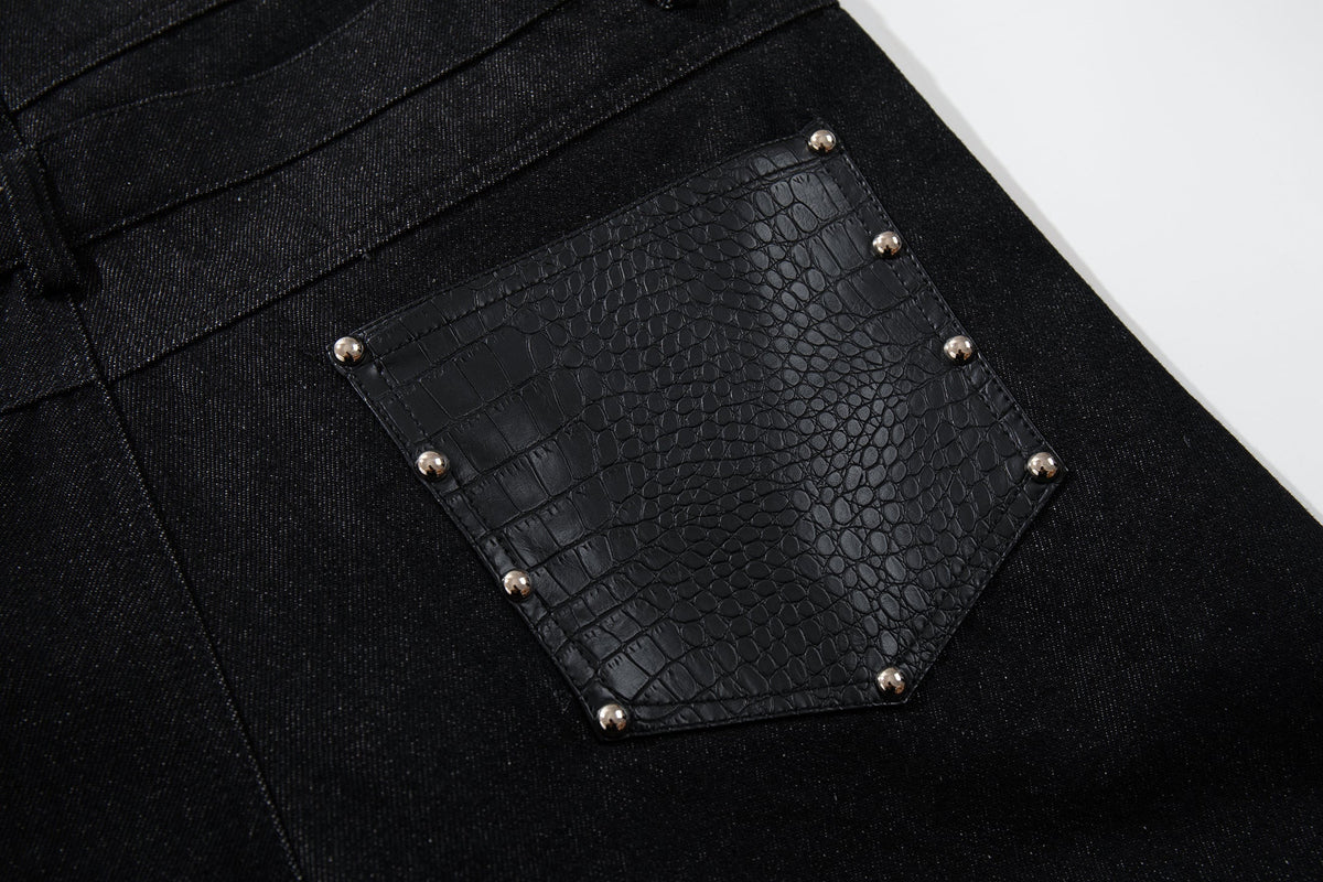 MCCNN DOUBLE WAIST BUTTON FLY JEANS; Black; design detail