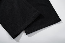 MCCNN DOUBLE WAIST BUTTON FLY JEANS; Black; garment construction detail