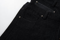 MCCNN DOUBLE WAIST BUTTON FLY JEANS; Black; garment construction detail