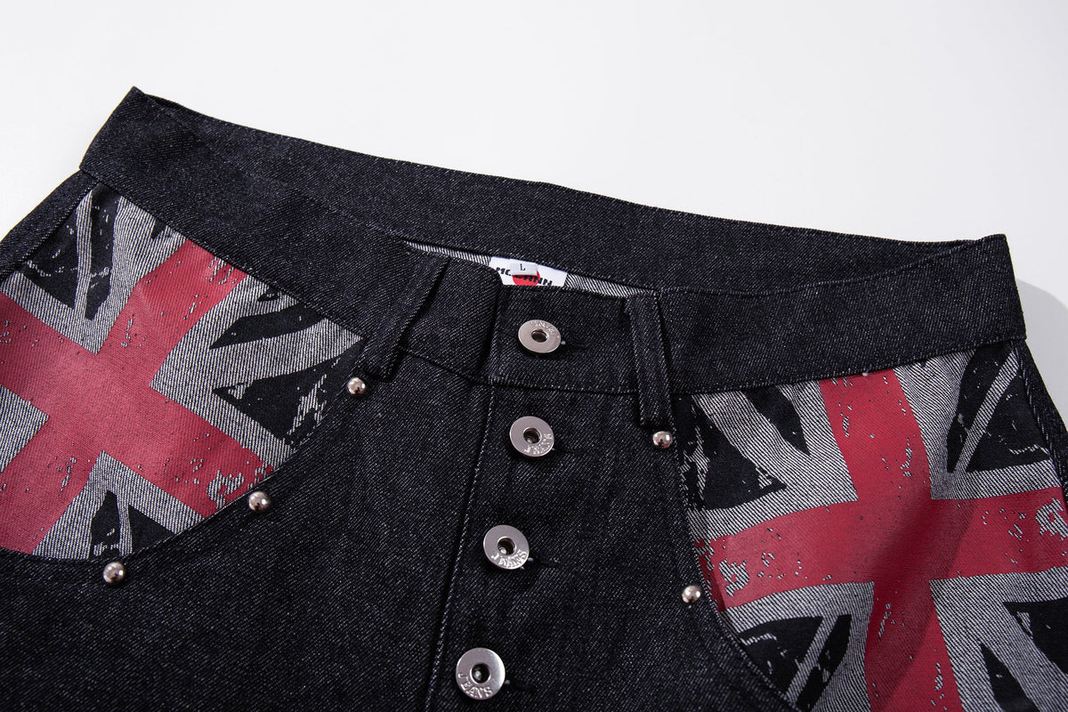 MCCNN DIAGONAL CROSS POCKET JEANS; Blue; design detail