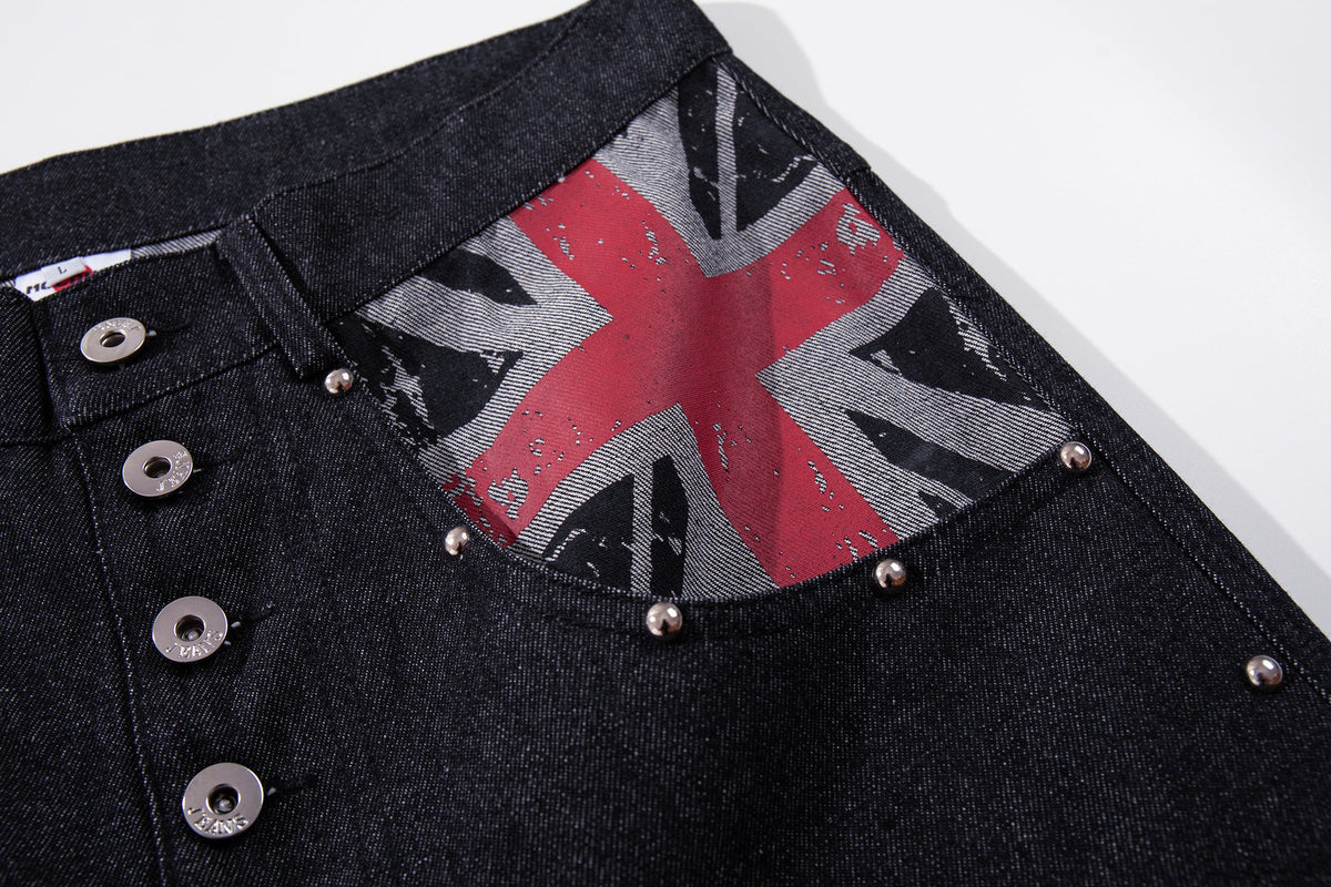 MCCNN DIAGONAL CROSS POCKET JEANS; Blue; design detail