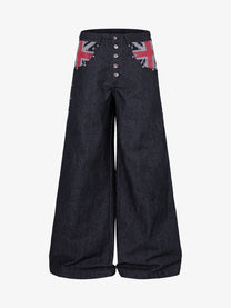 MCCNN DIAGONAL CROSS POCKET JEANS; Blue; front view