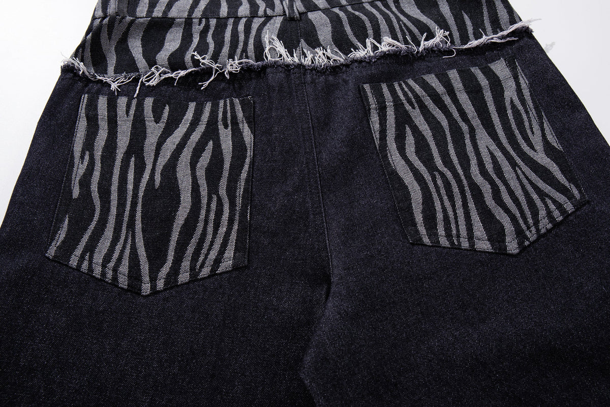 MCCNN ZEBRA GRAPHIC DISTRESSED JEANS; Blue; design detail