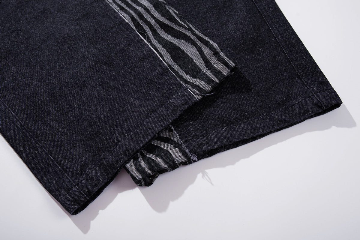 MCCNN ZEBRA GRAPHIC DISTRESSED JEANS; Blue; design detail