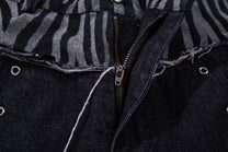 MCCNN ZEBRA GRAPHIC DISTRESSED JEANS; Blue; garment construction detail