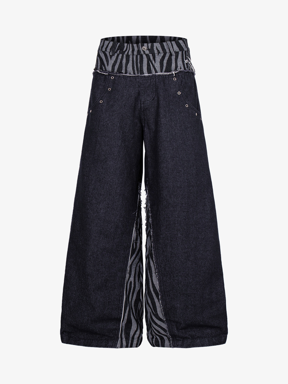 MCCNN ZEBRA GRAPHIC DISTRESSED JEANS; Blue; front view