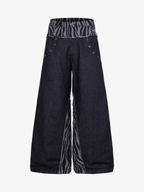 MCCNN ZEBRA GRAPHIC DISTRESSED JEANS; Blue; front view