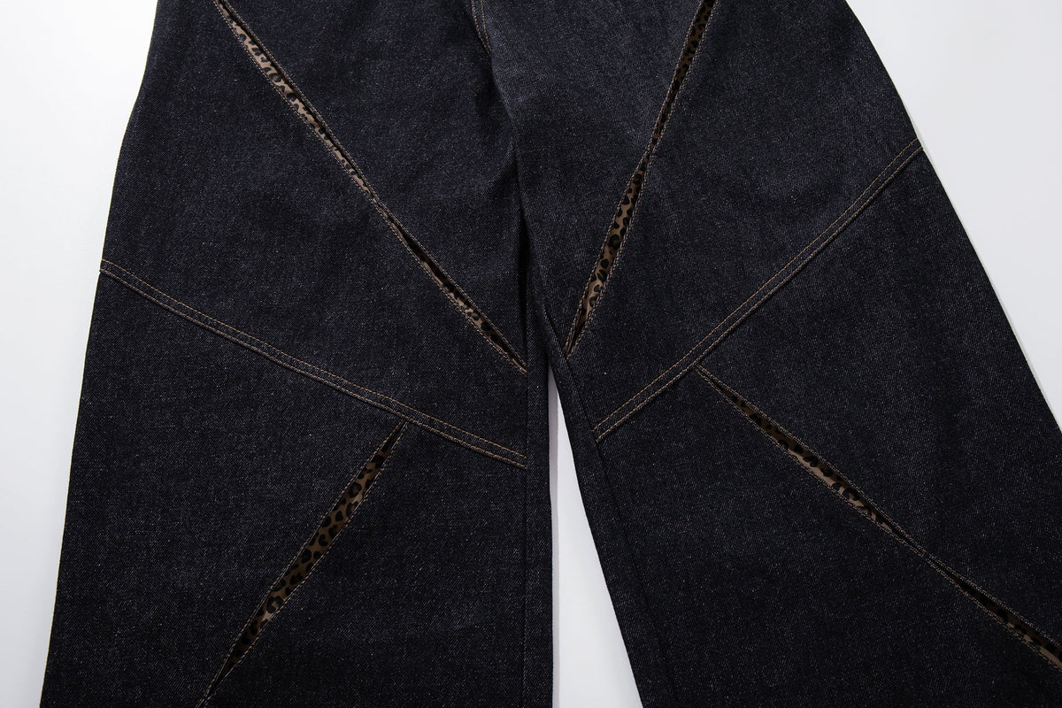 MCCNN DIAGONAL STITCH PANEL JEANS; Black; garment construction detail