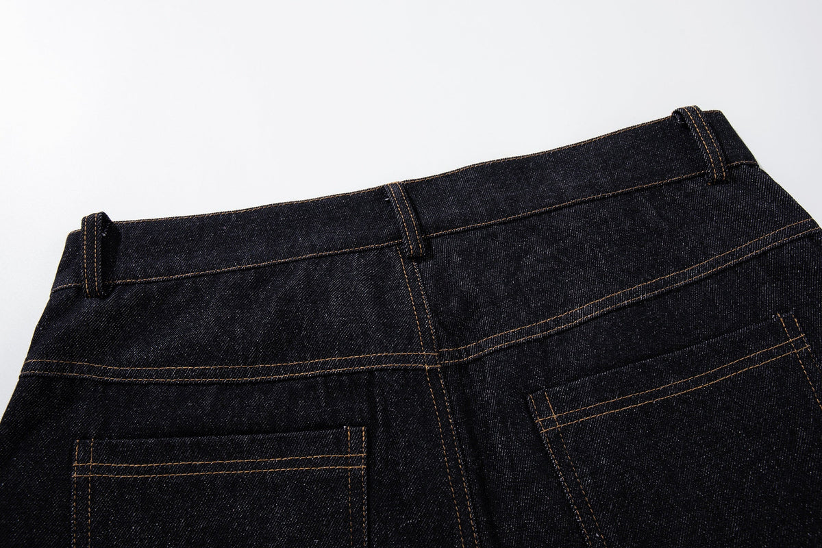 MCCNN DIAGONAL STITCH PANEL JEANS; Black; garment construction detail