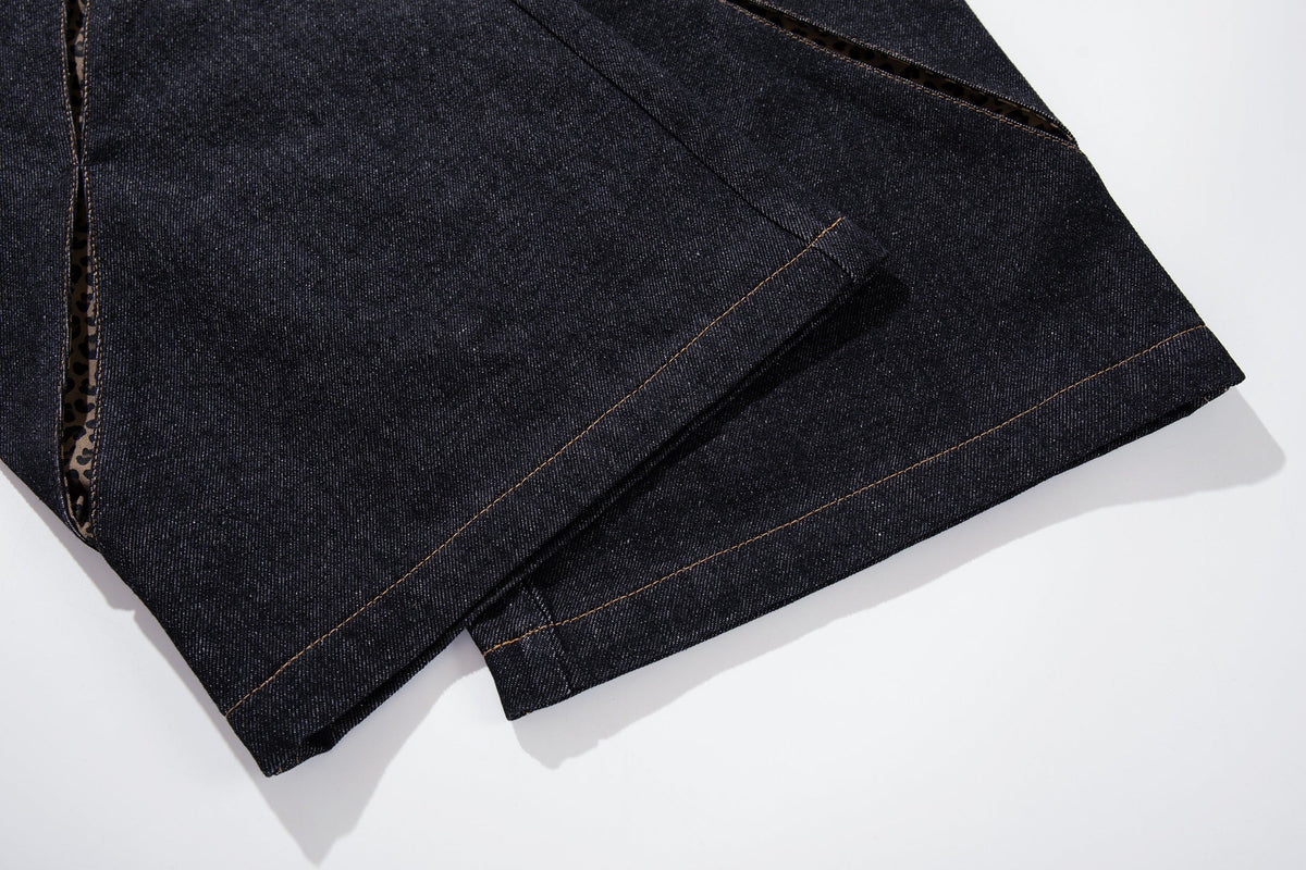 MCCNN DIAGONAL STITCH PANEL JEANS; Black; garment construction detail