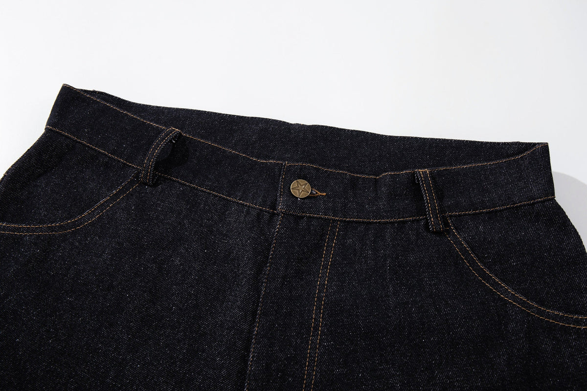 MCCNN DIAGONAL STITCH PANEL JEANS; Black; garment construction detail