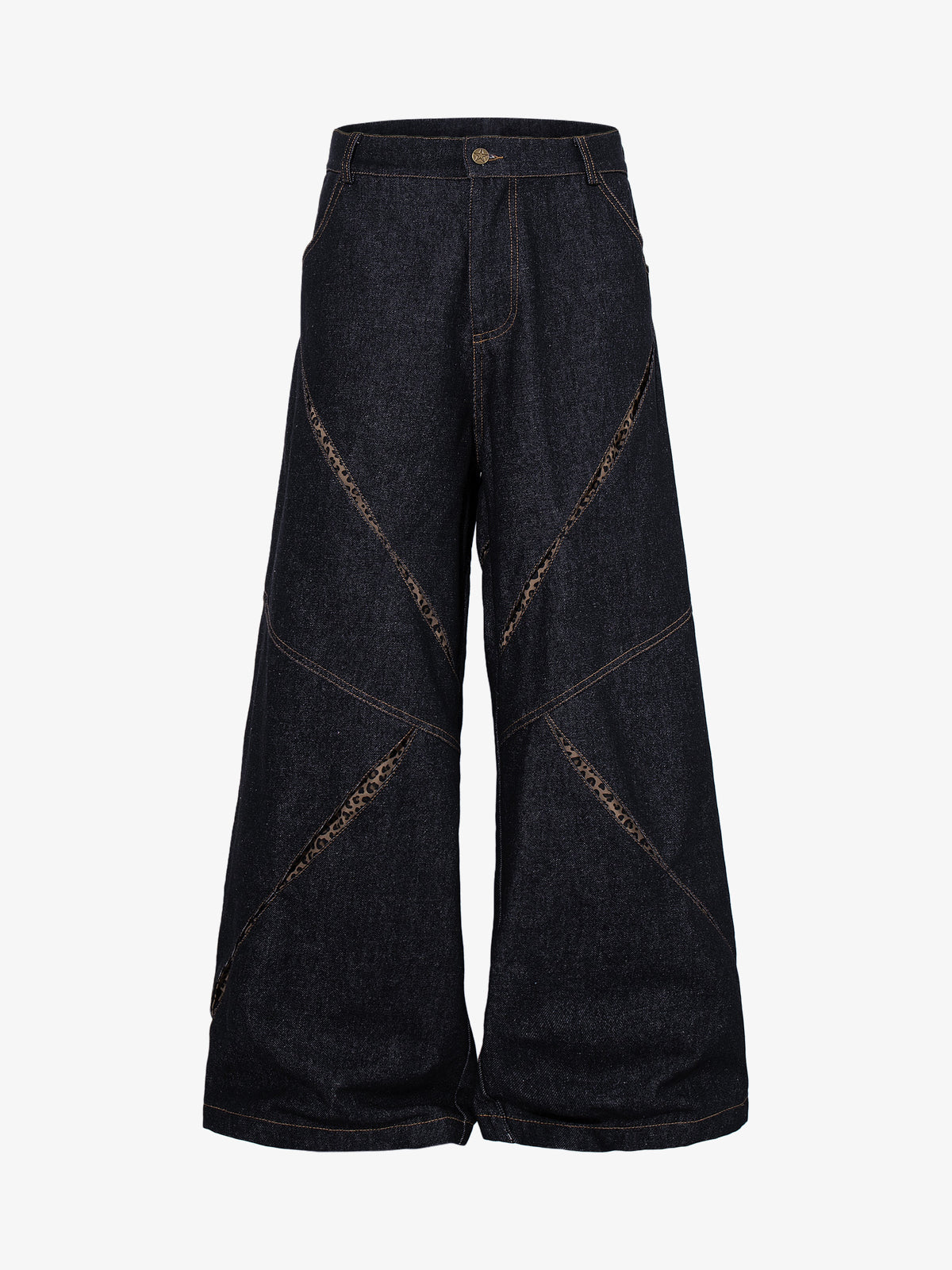 MCCNN DIAGONAL STITCH PANEL JEANS; Black; front view