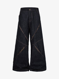 MCCNN DIAGONAL STITCH PANEL JEANS; Black; front view