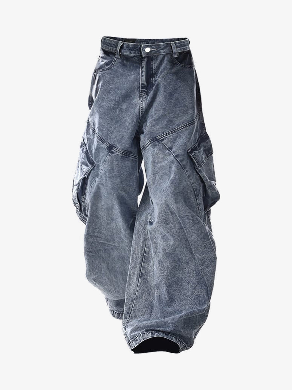 MEBXX WASHED PANEL CARGO JEANS; Blue; front view