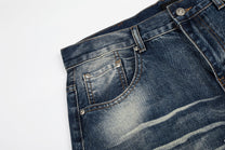 MEIM SPLATTER RHINESTONE WIDE LEG JEANS; Blue; garment construction detail