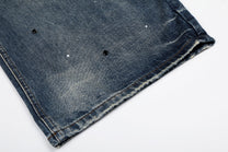 MEIM SPLATTER RHINESTONE WIDE LEG JEANS; Blue; garment construction detail