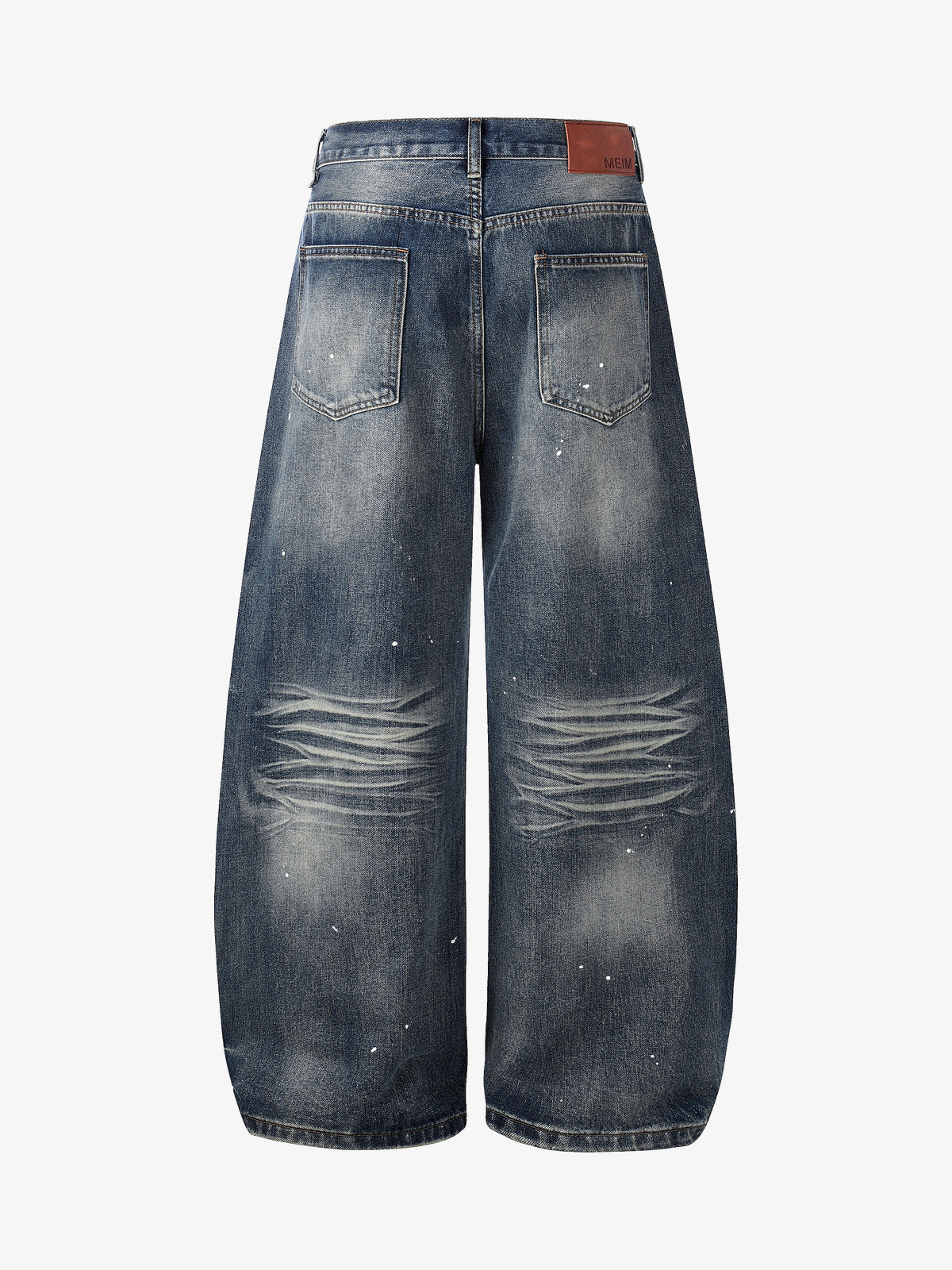 MEIM SPLATTER RHINESTONE WIDE LEG JEANS; Blue; back view